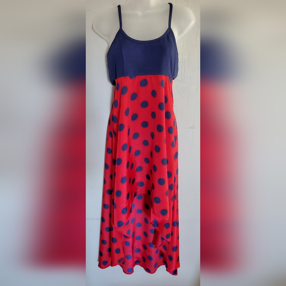 Forever 21 Sundress Red And Navy Polka Dots Cut Outs Nwt